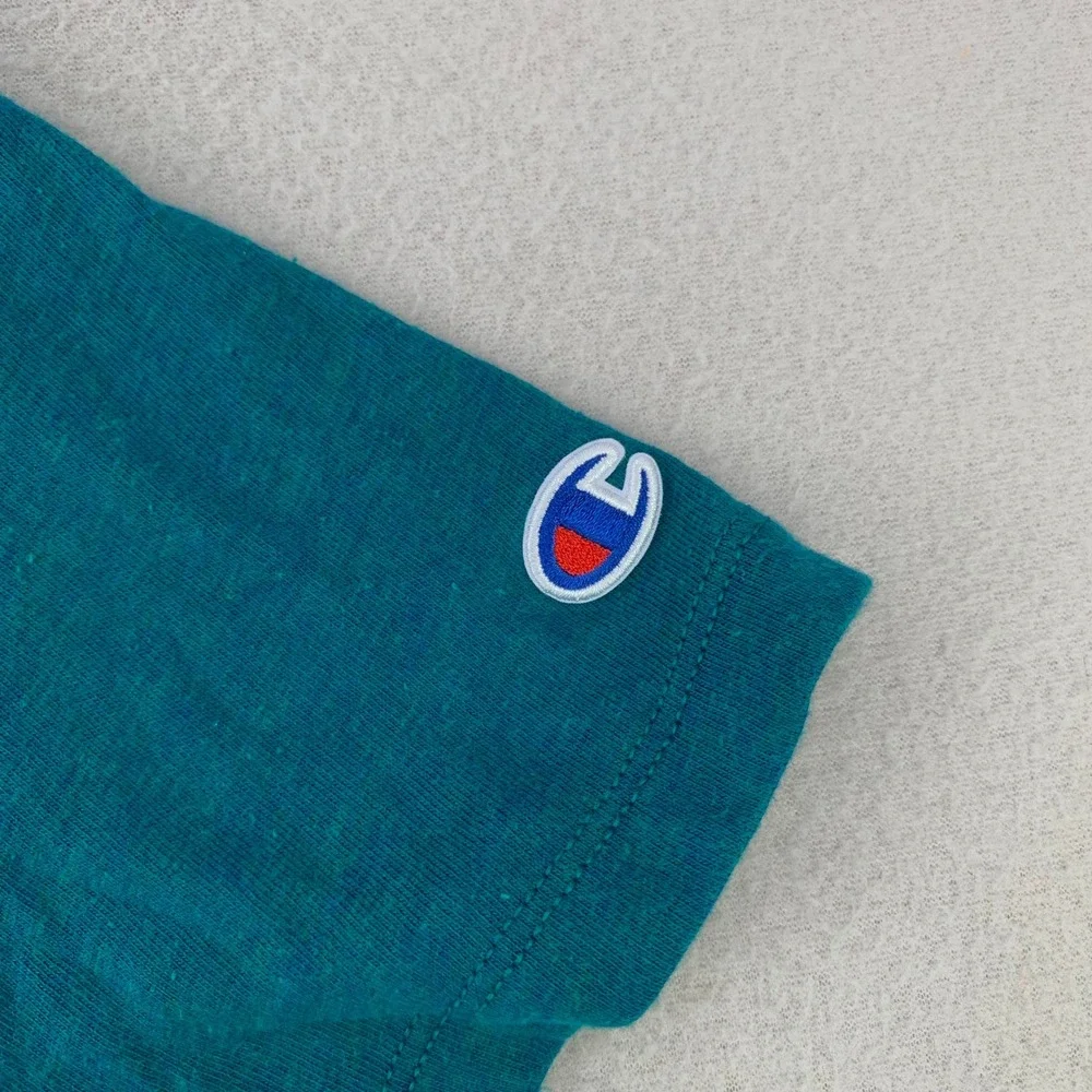 Champion T-Shirt Men Medium Teal Blue Basic V-Neck Short Sleeve Tee Logo - Picture 4 of 8